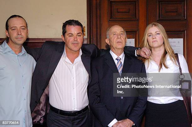 Tony Byrne , father of Caroline Byrne, and his daughter Deanna and sons Peter and Robert leave Darlinghurst Court after the jury found Gordon Wood...