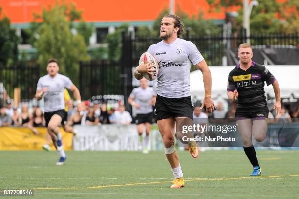 Liam Kay of Toronto Wolfpack in action during Super 8s Round 4 game between Toronto Wolfpack vs Newcastle Thunder at Allan A. Lamport Stadium in...