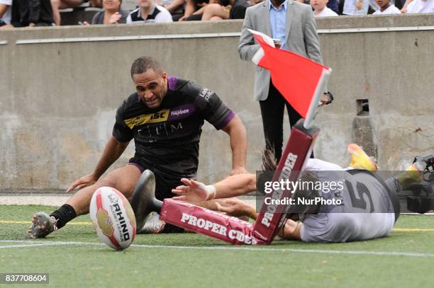 Liam Kay of Toronto Wolfpack scored a tries during Super 8s Round 4 game between Toronto Wolfpack vs Newcastle Thunder at Allan A. Lamport Stadium in...