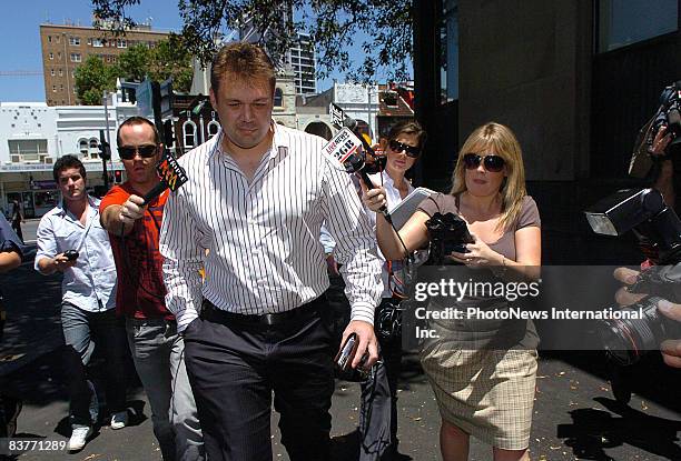 Former policeman Andrew Blanchett leaves Darlinghurst Court at the conclusion of the Gordon Wood murder trail on November 21, 2008 in Sydney,...