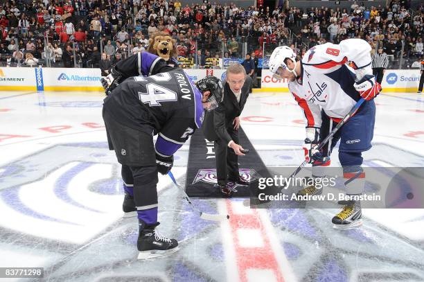 Newly elected Hockey Hall of Fame member, Igor Larionov and Alexander Frolov of the Los Angeles Kings participates in the Russian Heritage Night...