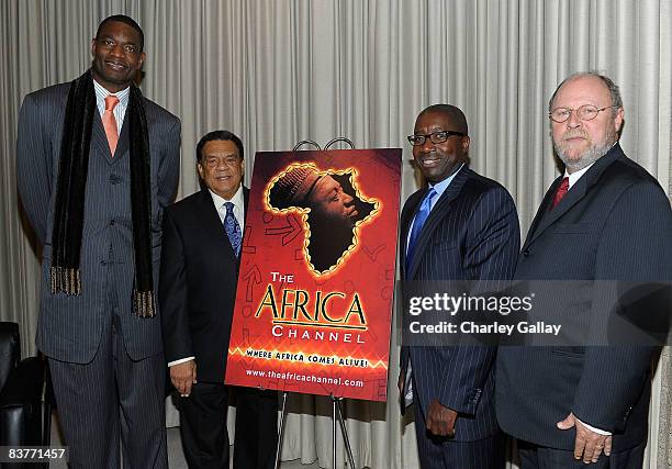 Basketball player Dikembe Mutombo, Ambassador Andrew Young, The Africa Channel founder James Makawa, and V.P External Affairs Los Angeles, Time...