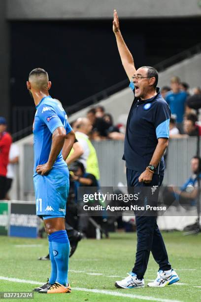Maurizio Sarri coach of Naples during the UEFA Champions League Qualifying Play-Offs round, second leg match, between OGC Nice and SSC Napoli at...