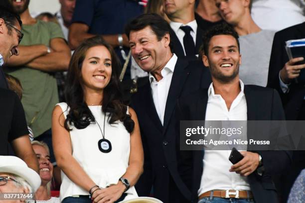 Christian Estrosi, mayor of Nice and his daughter Laetitia Estrosi during the UEFA Champions League Qualifying Play-Offs round, second leg match,...