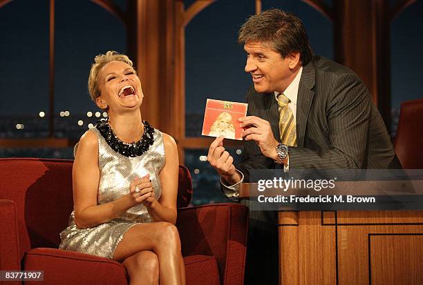Actress Kristen Chenoweth and host Craig Ferguson talk during a segment of "The Late Late Show with Craig Ferguson" at CBS Television City on...