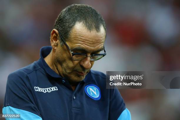 Napoli trainer Maurizio Sarri during the UEFA Champions League Qualifying Play-Offs round, second leg match, between OGC Nice and SSC Napoli at...