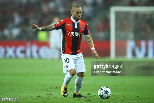 Wesley Sneijder of Nice during the UEFA Champions League Qualifying Play-Offs round, second leg match, between OGC Nice and SSC Napoli at Allianz...