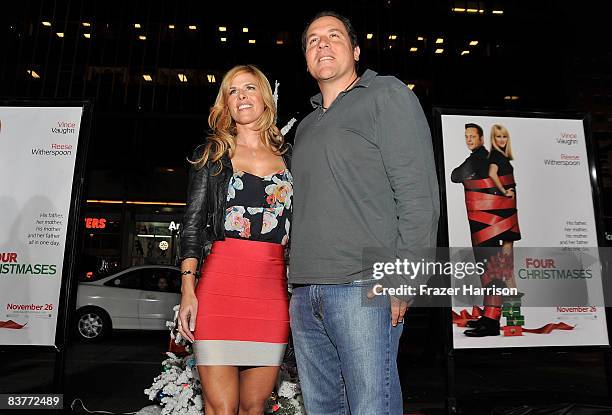 Actor Jon Favreau and wife Joya Tillem arrive on the red carpet of the Los Angeles Premiere of "Four Christmases" held at the Grauman's Chinese...