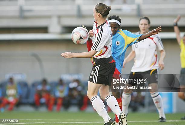 Marina Hegering of Germany fights for the ball during the FIFA U20 Women's World Cup between Congo DR U20 and U20 Germany at the Estadio Municipal de...