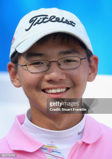 Year old Jason Hak Shun Yat of Hong Kong poses for a picture after becoming the youngest ever player to make the cut in a European Tour event at the...