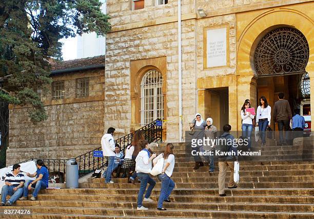 Veiled Muslims enter the university campus alongside other male and female students. The American University of Beirut was founded in 1866 as a...