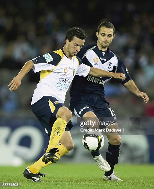 John Hutchinson of the Mariners controls the ball during the round 12 A-League match between the Melbourne Victory and the Central Coast Mariners at...