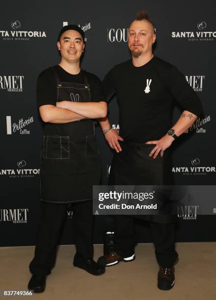 Benjamin Cooper and Graham Hunt pose at the 2018 Gourmet Traveller National Restaurant Awards at Chin Chin Restaurant on August 23, 2017 in Sydney,...