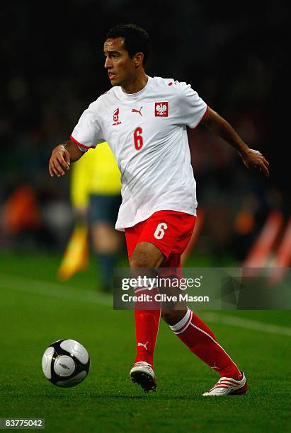 Roger Guerreiro of Poland runs with the ball during the international friendly match between the Republic of Ireland and Poland at Croke Park on...