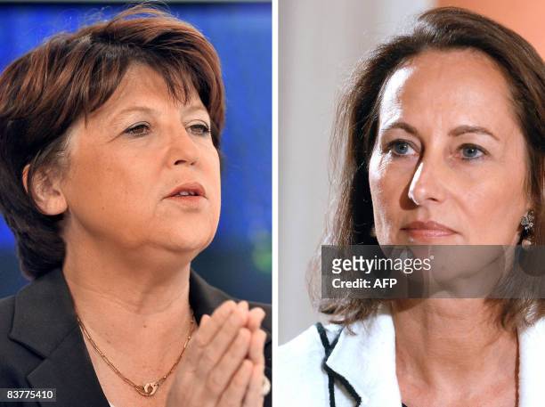 Combo of recent pictures shows socialist Mayor of the northern French city of Lille Martine Aubry and former presidential candidate Segolene Royal....