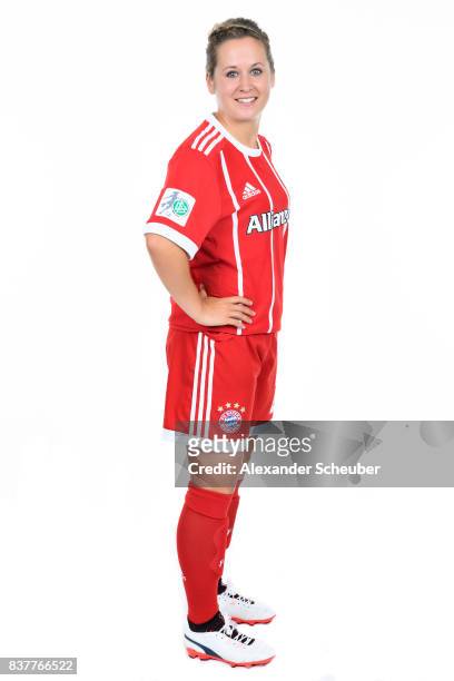 Nicole Rolser of Bayern Muenchen poses during the Allianz Frauen Bundesliga Club Tour at FC Bayern Muenchen Campus on August 20, 2017 in Munich,...