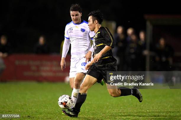 Kyusub Bang of Moreton Bay in action during the FFA Cup round of 16 match between Moreton Bay United and Gold Coast City at Wolter Park on August 23,...