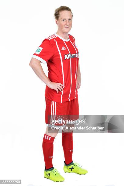 Melanie Behringer of Bayern Muenchen poses during the Allianz Frauen Bundesliga Club Tour at FC Bayern Muenchen Campus on August 20, 2017 in Munich,...
