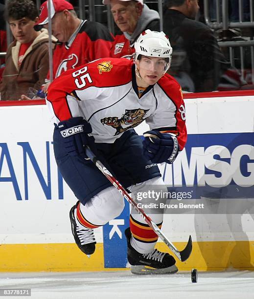 Rostislav Olesz of the Florida Panthers skates against the New Jersey Devils on November 20, 2008 at the Prudential Center in Newark, New Jersey.