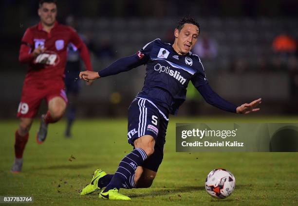 Mark Milligan of the Victory strikes the ball during the round of 16 FFA Cup match between Adelaide United and Melbourne Victory at Marden Sports...