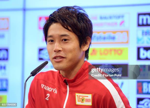 Atsuto Uchida of 1.FC Union Berlin speaks during the presentation on august 23, 2017 in Berlin, Germany.