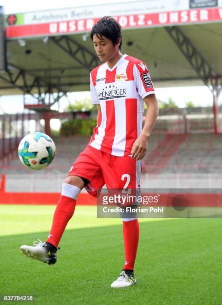 Atsuto Uchida of 1.FC Union Berlin juggles during the presentation on august 23, 2017 in Berlin, Germany.