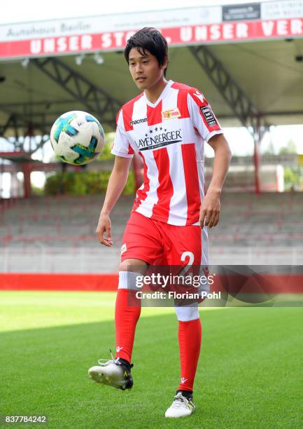 Atsuto Uchida of 1.FC Union Berlin juggles during the presentation on august 23, 2017 in Berlin, Germany.