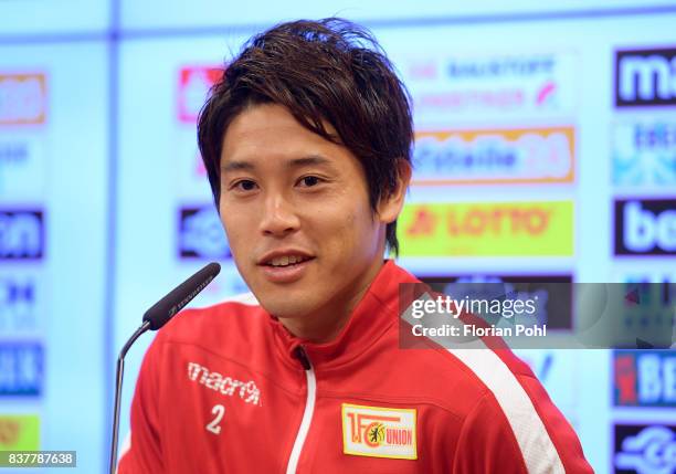 Atsuto Uchida of 1.FC Union Berlin speaks during the presentation on august 23, 2017 in Berlin, Germany.