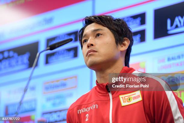 Atsuto Uchida of 1.FC Union Berlin speaks during the presentation on august 23, 2017 in Berlin, Germany.