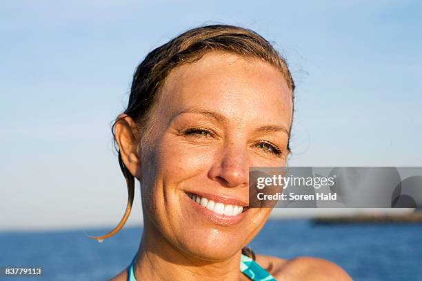 portrait of women wet hair - one mature woman only stock pictures, royalty-free photos & images