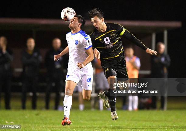 Riley Dillon of Gold Coast City in action during the FFA Cup round of 16 match between Moreton Bay United and Gold Coast City at Wolter Park on...