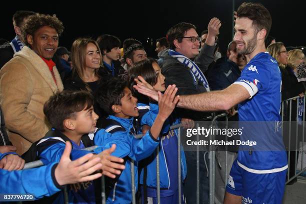 Brad Norton of South Melbourne celebrates the win with fans during the FFA Cup round of 16 match between between South Melbourne FC and Sorrento FC...