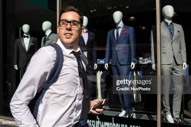 Melbourne, Australia, 28 march 2017. A business man walks in the street of the central business district. Melbourne is ranked as the worlds most...