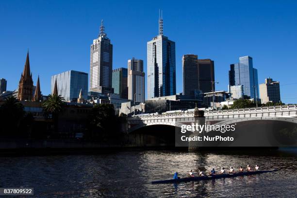 Melbourne, Australia, 27 march 2017. A view of the skyline from the Yarra river. Melbourne is ranked as the worlds most liveable city for the sixth...
