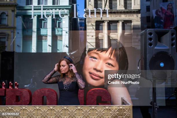 Melbourne, Australia, 17 march 2017. A DJ girl mix during a commercial event in a street of the business district. Melbourne is ranked as the worlds...