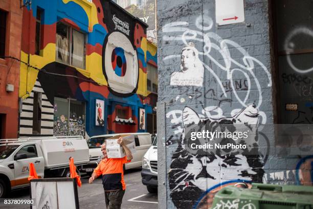 Melbourne, Australia, 16 march 2017. A delivery man in a street of the central business district. Melbourne is ranked as the worlds most liveable...