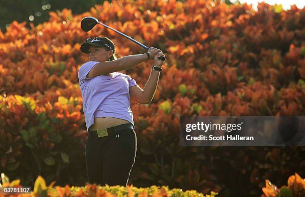 Katherine Hull of Australia hits her tee shot on the 18th hole during the second round of the ADT Championship at the Trump International Golf Club...