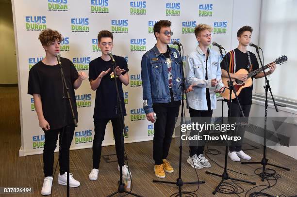 Jack Avery, Zach Herron, Jonah Marais, Corbyn Besson and Daniel Seavey of Why Don't We Visit "The Elvis Duran Z100 Morning Show" at Z100 Studio on...