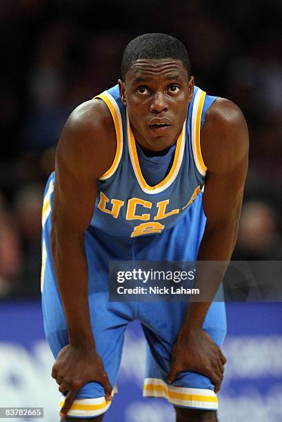 Darren Collison of the UCLA Bruins waits for a free throw against the Southern Illinois Salukis on November 21, 2008 at Madison Square Garden in New...