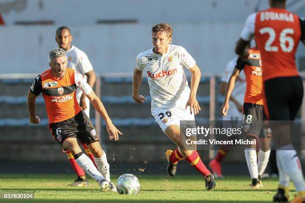 Clement Chantome of Lens during the French League Cup match between FC Lorient and RC Lens at Stade du Moustoir on August 22, 2017 in Lorient, France.