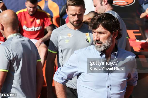 Eric Sikora, headcoach of Lens during the French League Cup match between FC Lorient and RC Lens at Stade du Moustoir on August 22, 2017 in Lorient,...