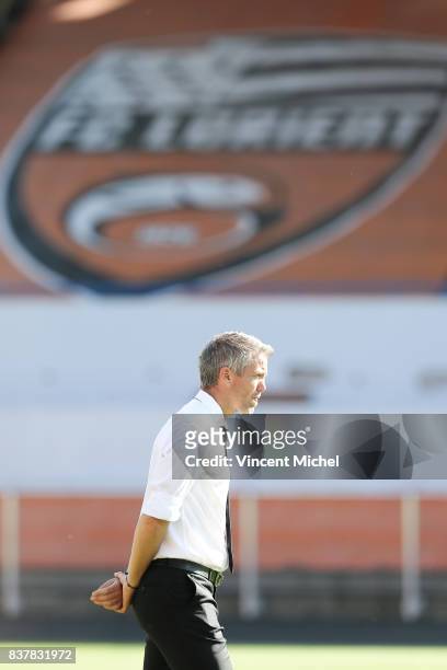 Mickael Landreau, headcoach of Lorient during the French League Cup match between FC Lorient and RC Lens at Stade du Moustoir on August 22, 2017 in...