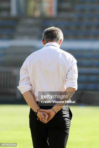 Mickael Landreau, headcoach of Lorient during the French League Cup match between FC Lorient and RC Lens at Stade du Moustoir on August 22, 2017 in...