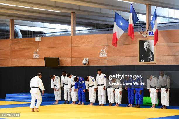 The France men junior team during the training session and press conference media day of the France judo team at INSEP on August 23, 2017 in...