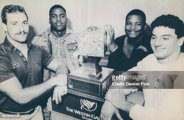 Special to the Denver post, Attn: Paul keebler-From left to right are Chris *****, from Ohio State, Tracy Rocker, from Auburn, Keith Jackson, from...