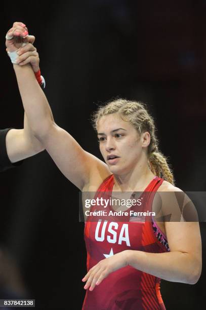 Helen Louise Maroulis of USA during the female 58 kg wrestling competition of the Paris 2017 Women's World Championships at AccorHotels Arena on...