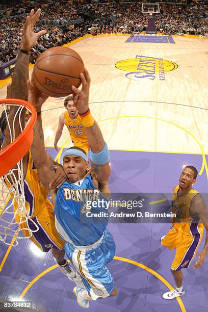 Kenyon Martin of the Denver Nuggets goes up for a dunk against the Los Angeles Lakers at Staples Center on November 21, 2008 in Los Angeles,...