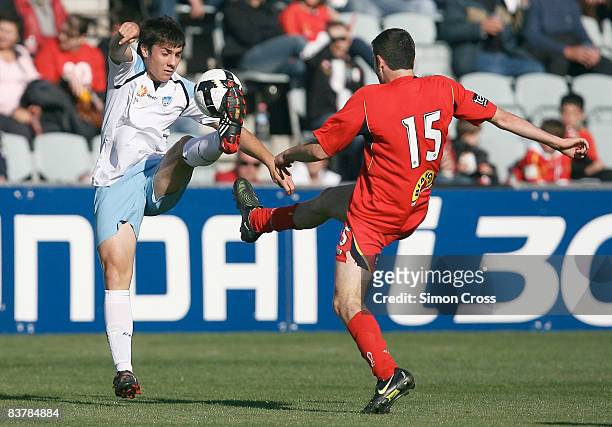 Ivan Pavlak of Sydney and Francesco Monterosso of United in action during the round nine National Youth League match between Adelaide United and...