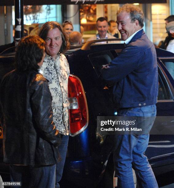 Richard Hammond, James May and Jeremy Clarkson attend the filming of 'Top Gear' in Notting Hill, London.