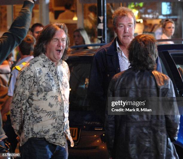 Richard Hammond, James May and Jeremy Clarkson attend the filming of 'Top Gear' in Notting Hill, London.